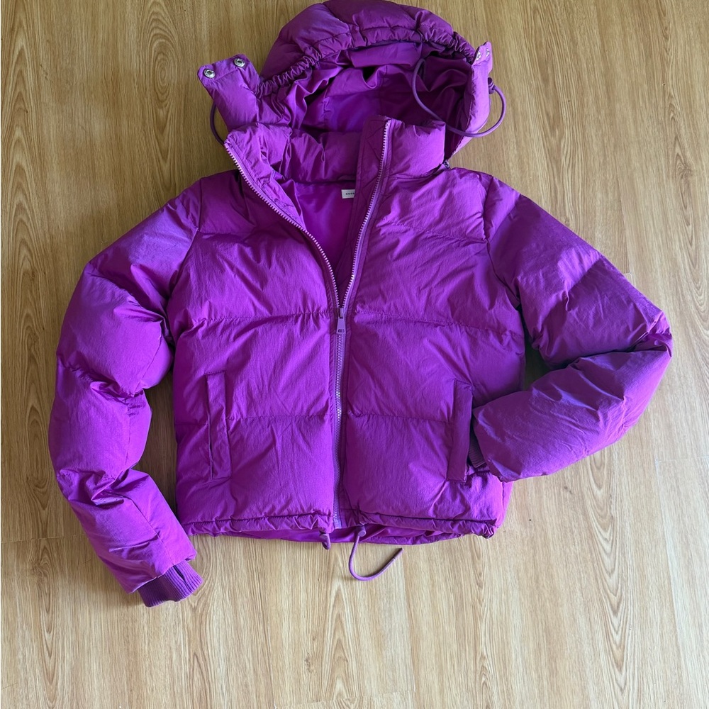 Good American Bold Purple Puffer Jacket